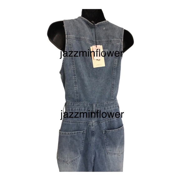 Sincerely Jules blue denim button front sleeveless jeans jumper jumpsuit size M - Picture 13 of 17
